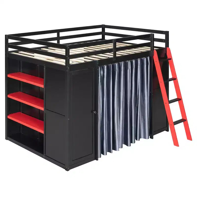 Lit mezzanine gamer pleine grandeur avec bureau, prises de courant, panneau perforé RVB et armoire