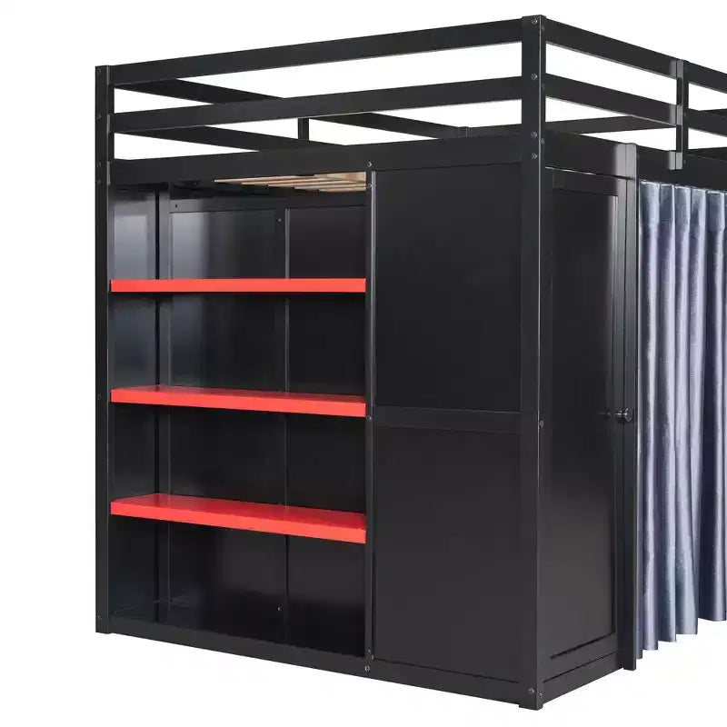 Lit mezzanine gamer pleine grandeur avec bureau, prises de courant, panneau perforé RVB et armoire