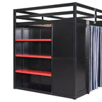 Lit mezzanine gamer pleine grandeur avec bureau, prises de courant, panneau perforé RVB et armoire