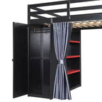 Lit mezzanine gamer pleine grandeur avec bureau, prises de courant, panneau perforé RVB et armoire