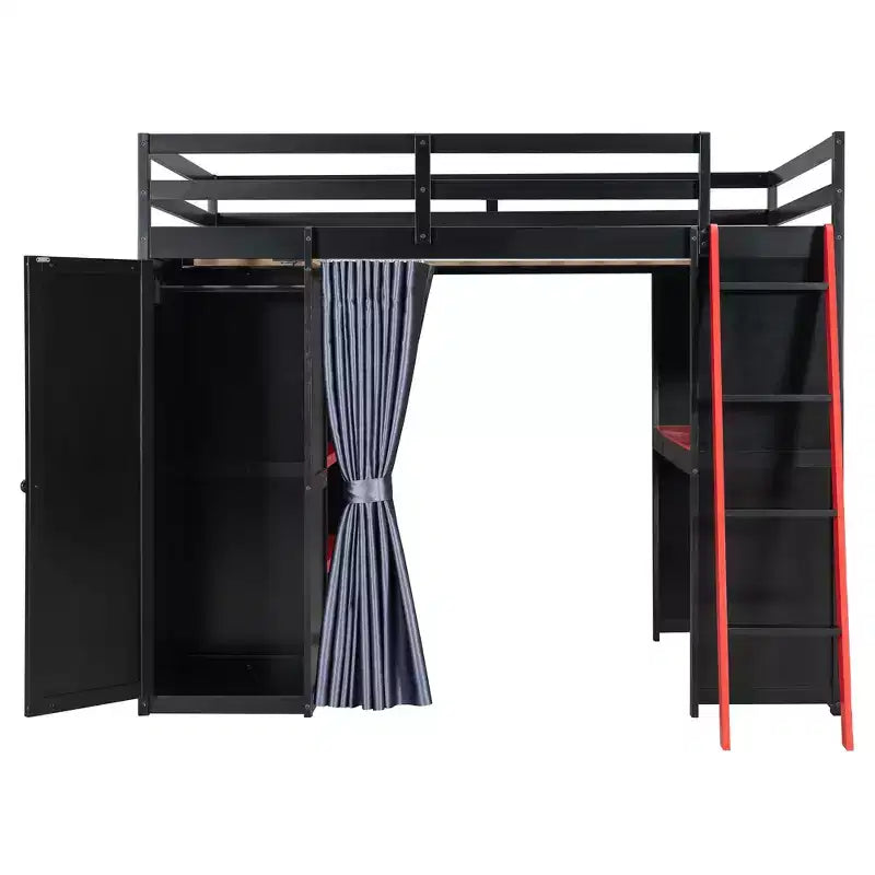 Lit mezzanine gamer pleine grandeur avec bureau, prises de courant, panneau perforé RVB et armoire