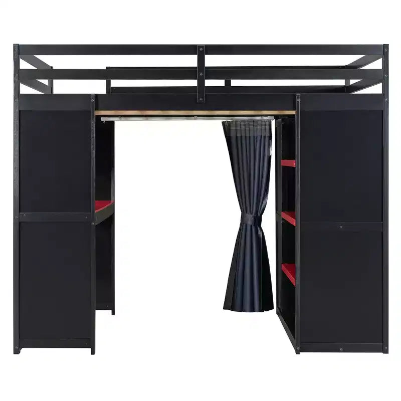 Lit mezzanine gamer pleine grandeur avec bureau, prises de courant, panneau perforé RVB et armoire