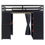 Lit mezzanine gamer pleine grandeur avec bureau, prises de courant, panneau perforé RVB et armoire