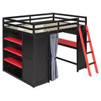 Lit mezzanine gamer pleine grandeur avec bureau, prises de courant, panneau perforé RVB et armoire