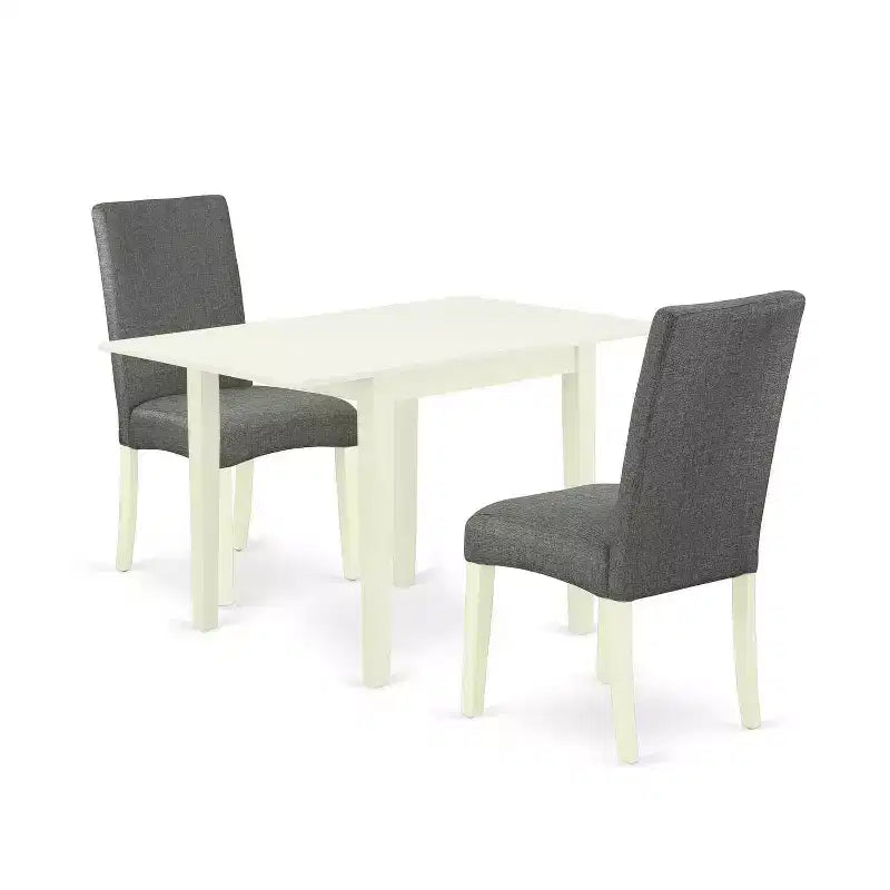 HomeStock 3-Piece Linen White Finish Solid Wood Top Dining Table Set