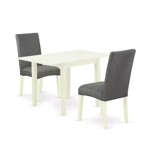 HomeStock 3-Piece Linen White Finish Solid Wood Top Dining Table Set