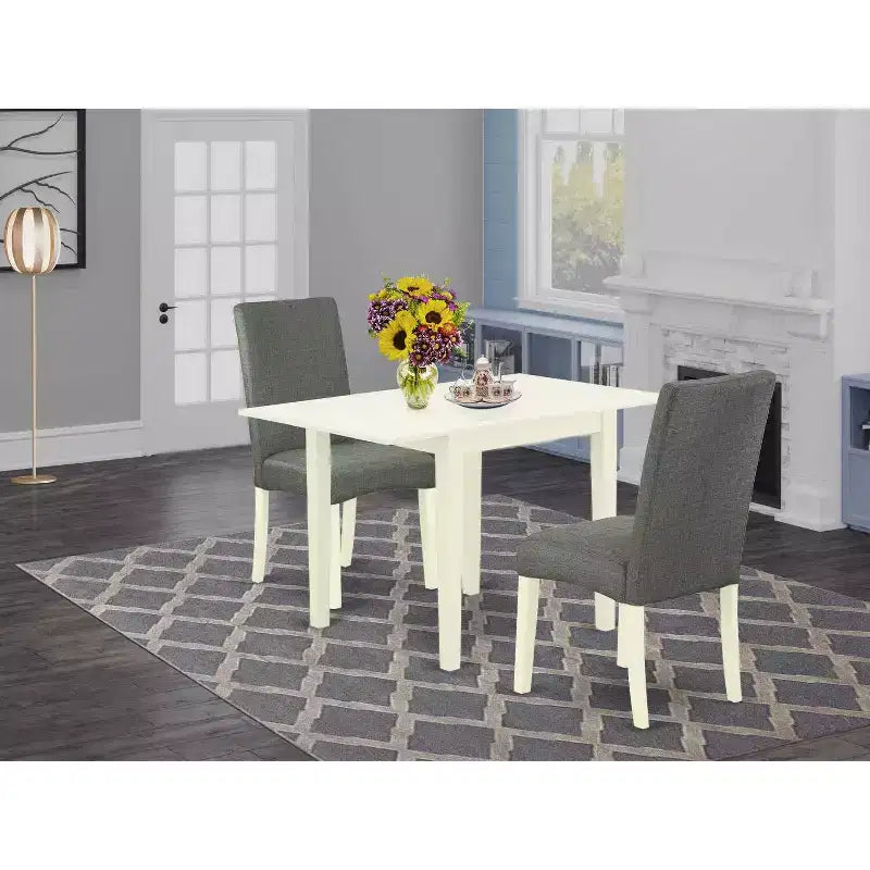 Ensemble de salle à manger 3 pièces en bois massif blanc cassé avec 2 chaises