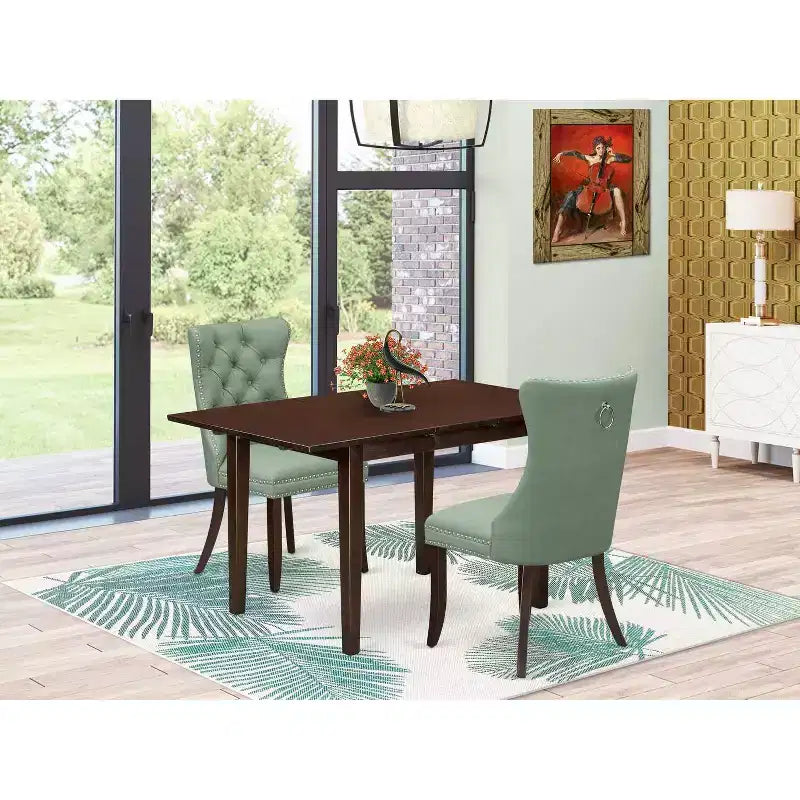 Ensemble de salle à manger 3 pièces en bois massif d'acajou avec rallonge papillon