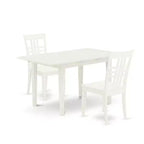 HomeStock 3-Pc Linen White Finish Rectangular Solid Wood Top With Butterfly Leaf Dining Table Set