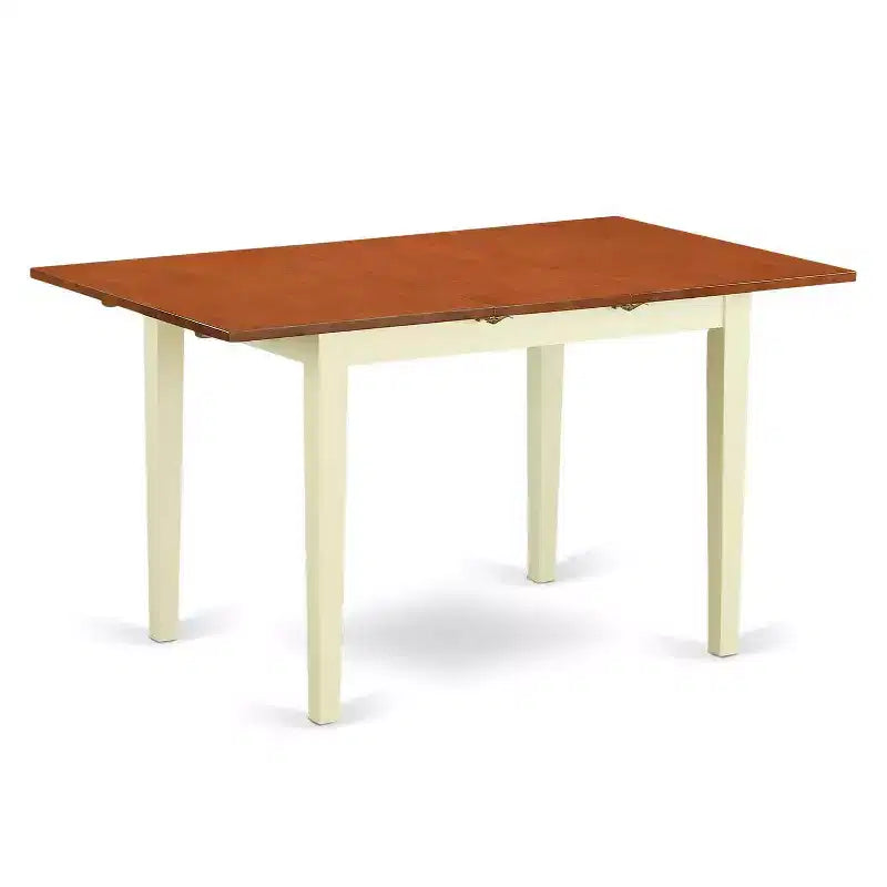 Ensemble de table à manger rectangulaire en bois massif blanc cassé 3 pièces avec rallonge papillon