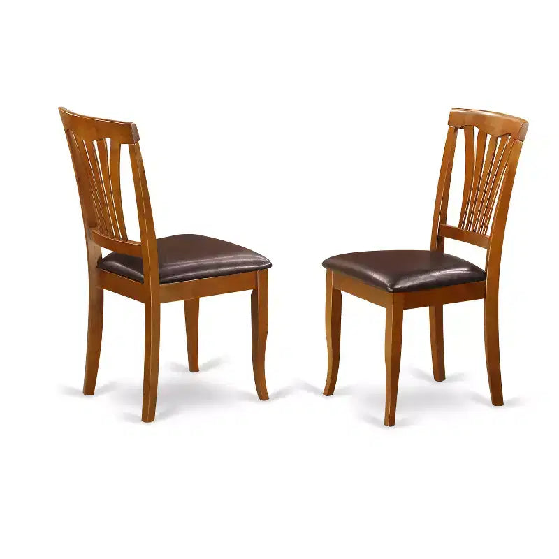 Table à manger 7 pièces ovale en bois massif finition brun selle avec 6 chaises avec