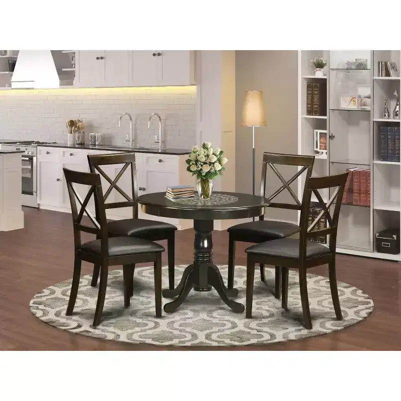 Ensemble de salle à manger 7 pièces en bois massif blanc lin brossé, avec table et 6 chaises