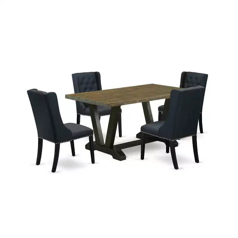 HomeStock 5-Piece Distressed Jacobean Finish Solid Wood Top Dining table with 4 Chairs
