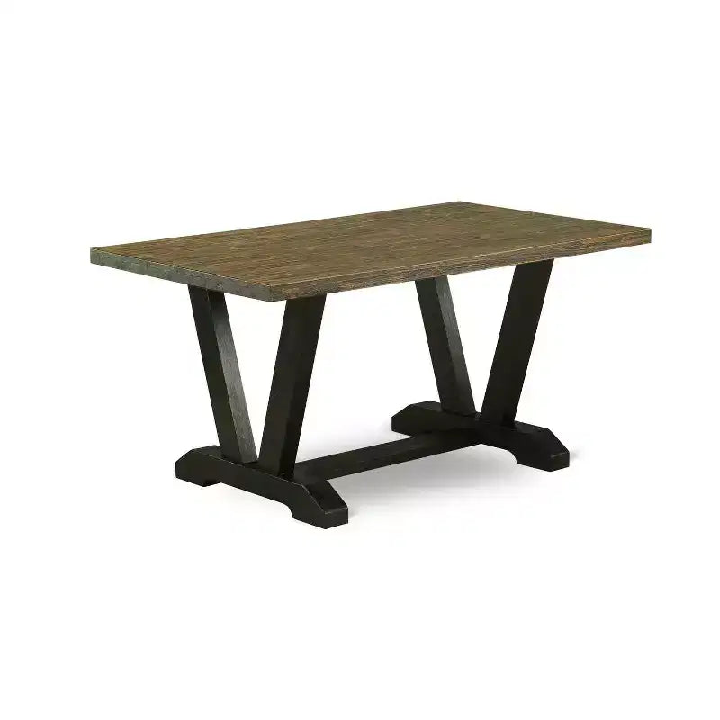 Table à manger 5 pièces en bois massif jacobéen vieilli avec 4 chaises