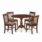 HomeStock 5-Piece Mahogany Finish Solid Wood Top Dining table with 4 Chairs with Slat Back