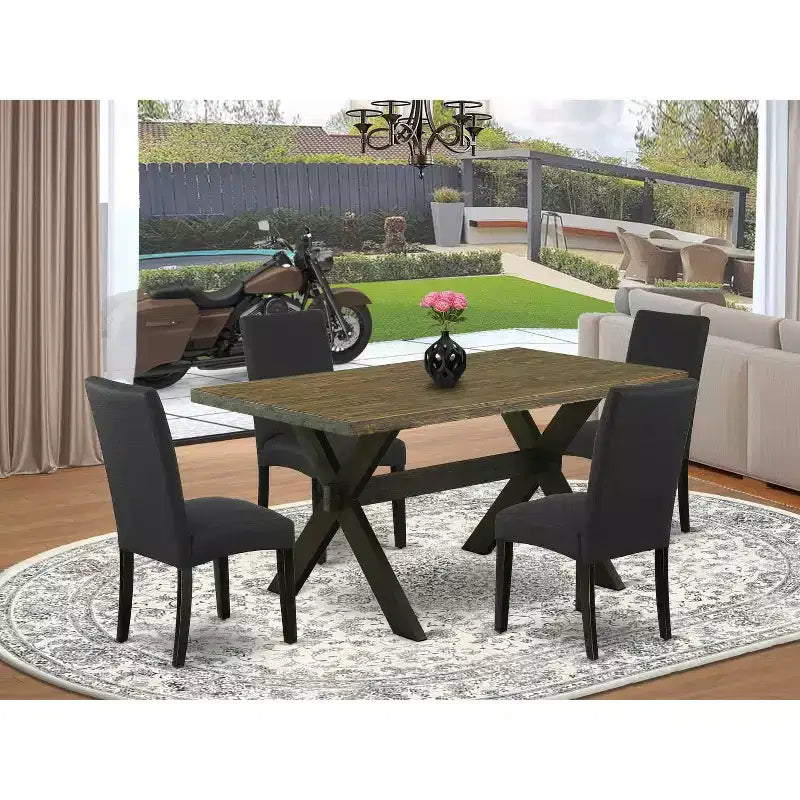 Table à manger 5 pièces en bois massif de chêne naturel avec 4 chaises