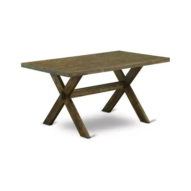 Table à manger 6 pièces en bois massif jacobéen vieilli avec banc et 4 chaises