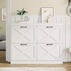 41Shoe Storage Cabinet with 4 Flip Drawers, Modern Farmhouse Shoe Rack with Adjustable Shelves,Freestanding Narrow Organizer for Living Room Bedroom