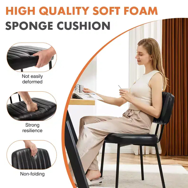 Chaises de bureau sans accoudoirs Bestier, chaises d'appoint de salon rembourrées de style moderne du milieu du siècle avec assise en similicuir