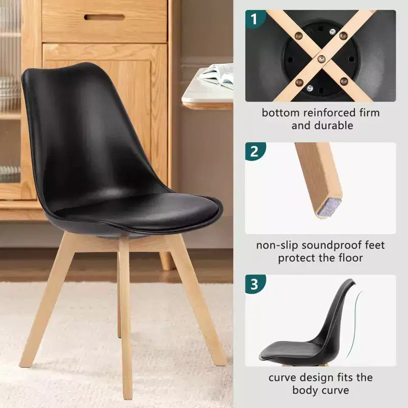 Chaises de bureau Bestier sans accoudoirs en cuir PU avec pieds en bois, lot de 4 pour bureau à domicile, salon