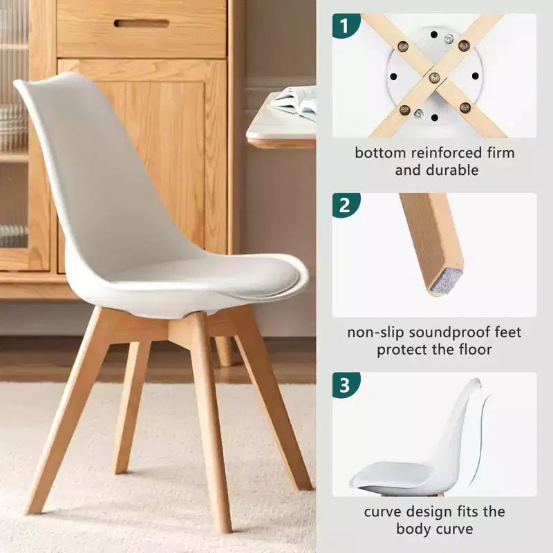 Chaises de bureau Bestier sans accoudoirs en cuir PU avec pieds en bois, lot de 4 pour bureau à domicile, salon