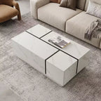 Table basse rectangulaire avec plateau coulissant, 2 tiroirs et rangement caché