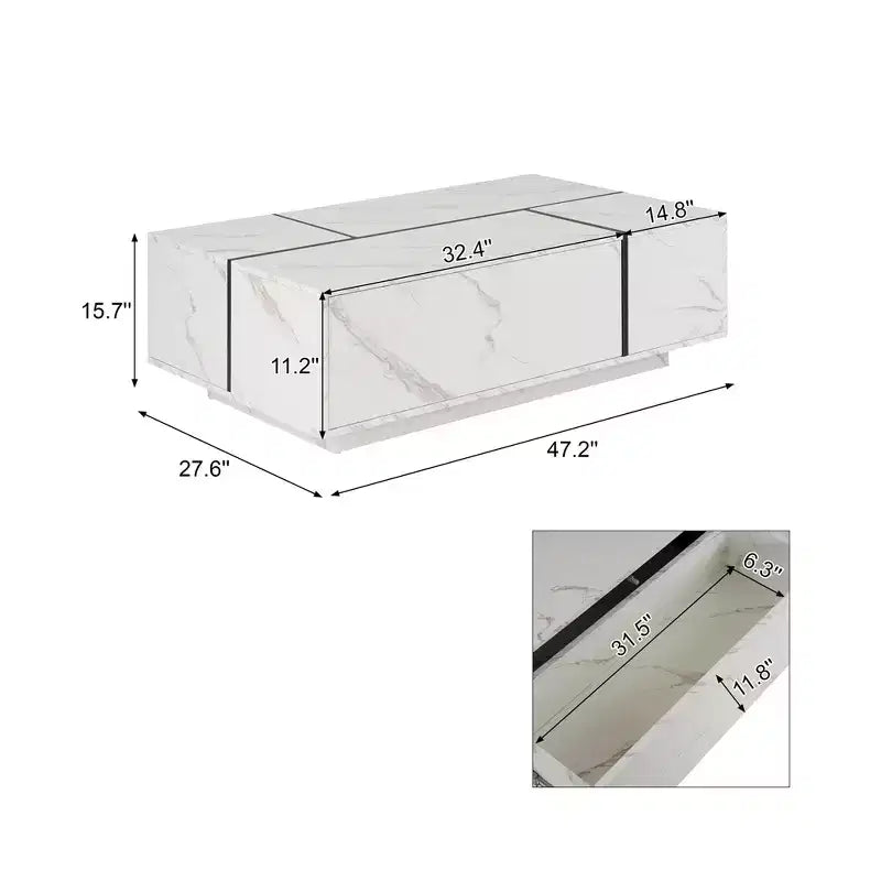 Table basse rectangulaire avec plateau coulissant, 2 tiroirs et rangement caché