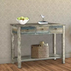 Royal Hampton Beautiful Console Table, Antique Oak & Teal Blue