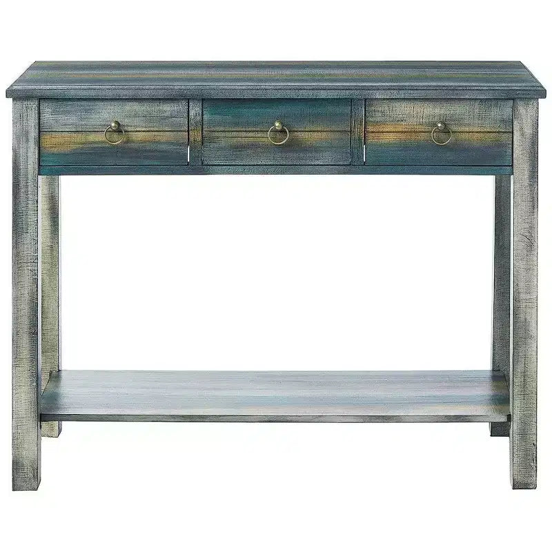 Console – Chêne antique et bleu sarcelle, accent élégant pour entrée