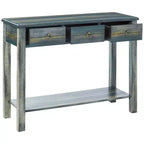Console – Chêne antique et bleu sarcelle, accent élégant pour entrée