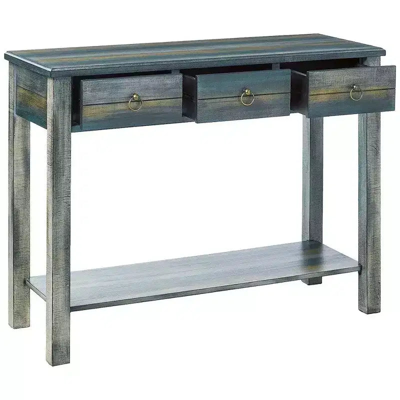 Console – Chêne antique et bleu sarcelle, accent élégant pour entrée
