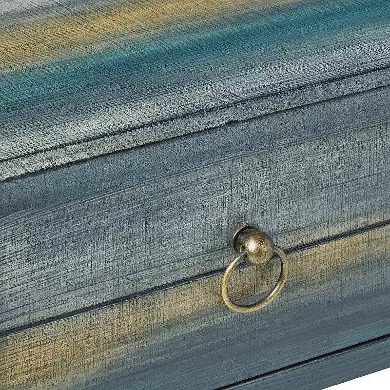 Console – Chêne antique et bleu sarcelle, accent élégant pour entrée