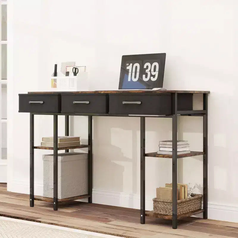 47 Petit Bureau d'Ordinateur, Bureau d'Écriture avec Tiroirs en Tissu, Bureau à Domicile avec Étagères Réglables