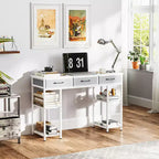 47 Petit Bureau d'Ordinateur, Bureau d'Écriture avec Tiroirs en Tissu, Bureau à Domicile avec Étagères Réglables