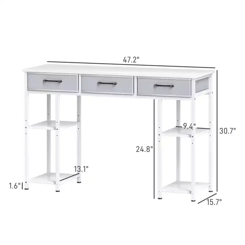 47 Petit Bureau d'Ordinateur, Bureau d'Écriture avec Tiroirs en Tissu, Bureau à Domicile avec Étagères Réglables