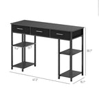 47 Petit Bureau d'Ordinateur, Bureau d'Écriture avec Tiroirs en Tissu, Bureau à Domicile avec Étagères Réglables