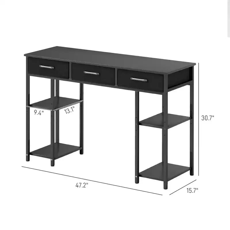 47 Petit Bureau d'Ordinateur, Bureau d'Écriture avec Tiroirs en Tissu, Bureau à Domicile avec Étagères Réglables