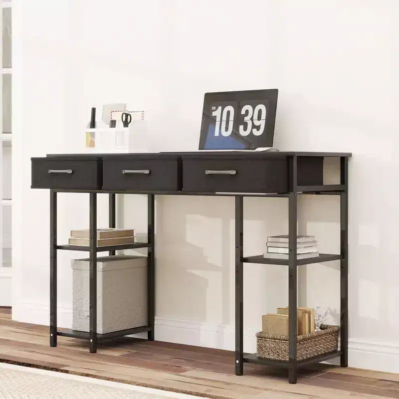 47 Petit Bureau d'Ordinateur, Bureau d'Écriture avec Tiroirs en Tissu, Bureau à Domicile avec Étagères Réglables