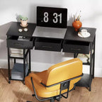 47 Petit Bureau d'Ordinateur, Bureau d'Écriture avec Tiroirs en Tissu, Bureau à Domicile avec Étagères Réglables