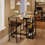 Ensemble Table et Chaises de Bar pour 2 Personnes, Table de Bar Compacte 3 Pièces avec 2 Tabourets Rembourrés en PU, 3 Étagères de Rangement, Ensemble de Salle à Manger Moderne Peu Encombrant