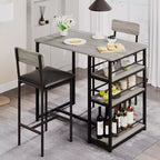 Ensemble Table et Chaises de Bar pour 2 Personnes, Table de Bar Compacte 3 Pièces avec 2 Tabourets Rembourrés en PU, 3 Étagères de Rangement, Ensemble de Salle à Manger Moderne Peu Encombrant