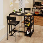 Ensemble Table et Chaises de Bar pour 2 Personnes, Table de Bar Compacte 3 Pièces avec 2 Tabourets Rembourrés en PU, 3 Étagères de Rangement, Ensemble de Salle à Manger Moderne Peu Encombrant