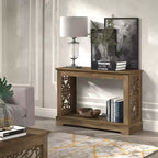 Console en chêne noueux avec panneaux latéraux découpés au laser – 107 cm (L) x 37,5 cm (P) x 74 cm (H)