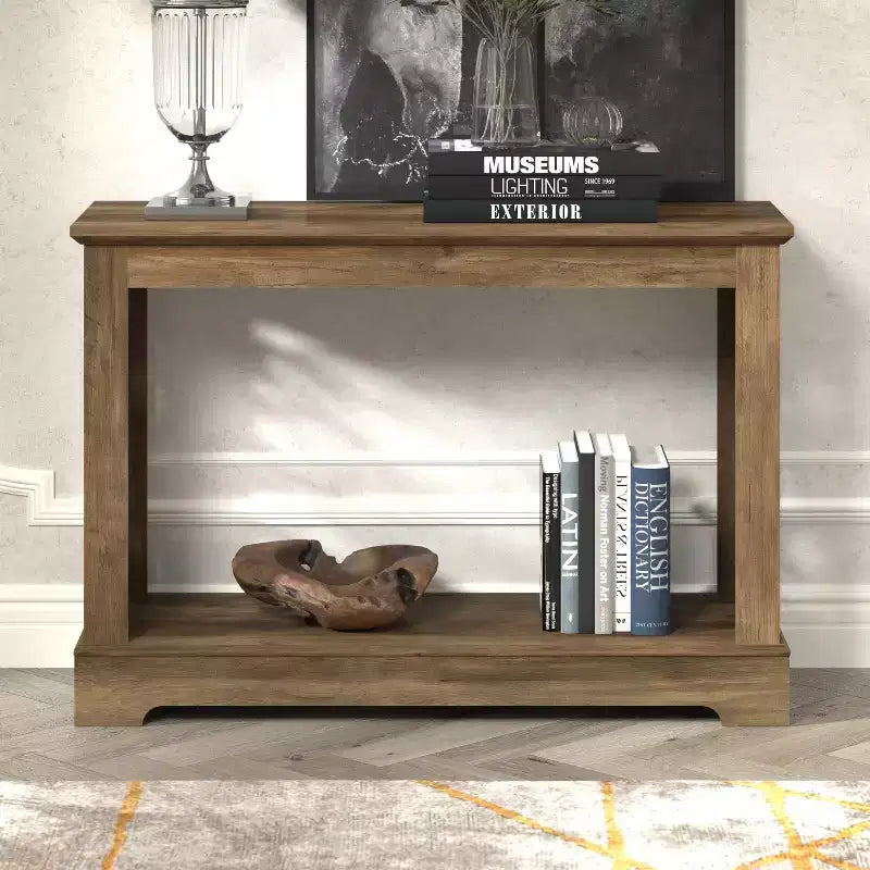 Console en chêne noueux avec panneaux latéraux découpés au laser – 107 cm (L) x 37,5 cm (P) x 74 cm (H)