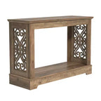 Console en chêne noueux avec panneaux latéraux découpés au laser – 107 cm (L) x 37,5 cm (P) x 74 cm (H)