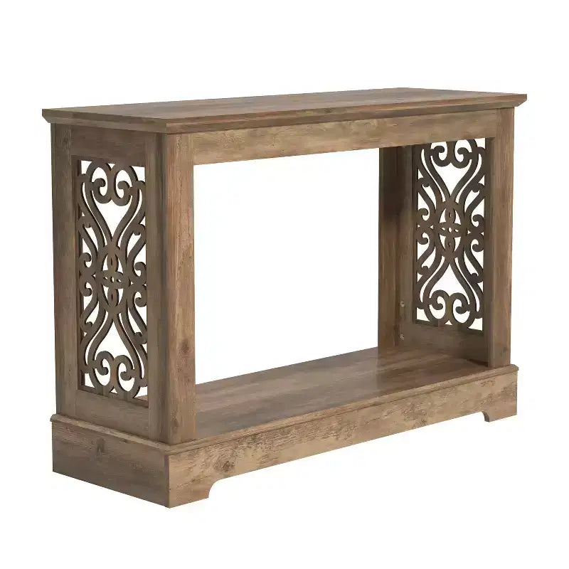 Console en chêne noueux avec panneaux latéraux découpés au laser – 107 cm (L) x 37,5 cm (P) x 74 cm (H)
