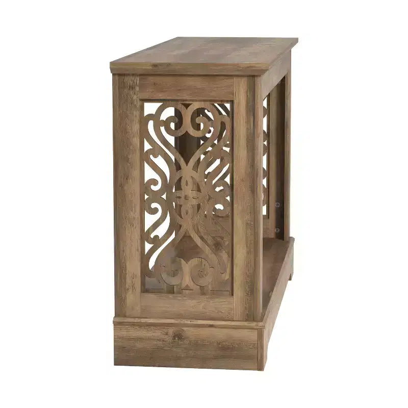 Console en chêne noueux avec panneaux latéraux découpés au laser – 107 cm (L) x 37,5 cm (P) x 74 cm (H)