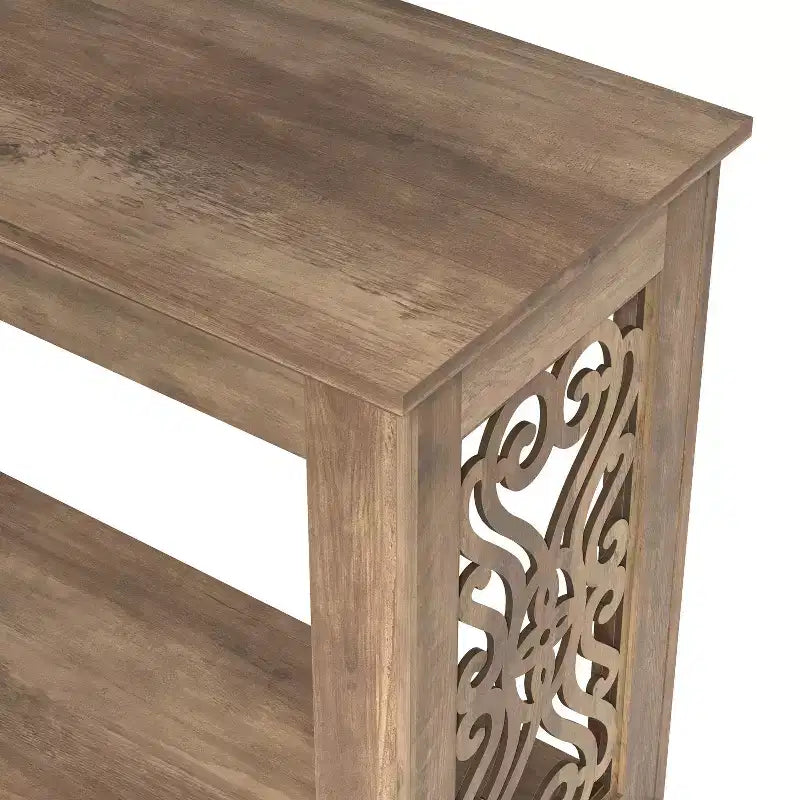 Console en chêne noueux avec panneaux latéraux découpés au laser – 107 cm (L) x 37,5 cm (P) x 74 cm (H)