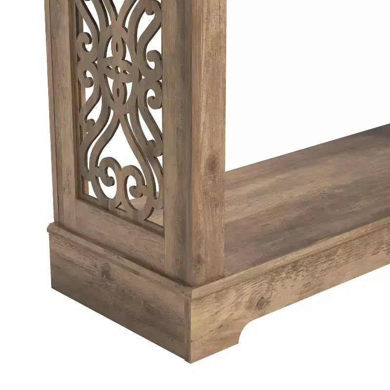 Console en chêne noueux avec panneaux latéraux découpés au laser – 107 cm (L) x 37,5 cm (P) x 74 cm (H)