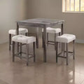 Royal Hampton 5 Piece Counter Height Table Set with 4 Stools, Beige Fabric, Gray Wood